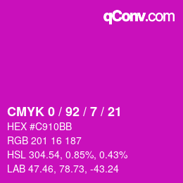 カラーコード: CMYK 0 / 92 / 7 / 21 | qconv.com