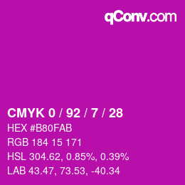 Farbcode: CMYK 0 / 92 / 7 / 28 | qconv.com