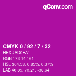 カラーコード: CMYK 0 / 92 / 7 / 32 | qconv.com