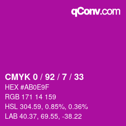 カラーコード: CMYK 0 / 92 / 7 / 33 | qconv.com