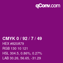 カラーコード: CMYK 0 / 92 / 7 / 49 | qconv.com