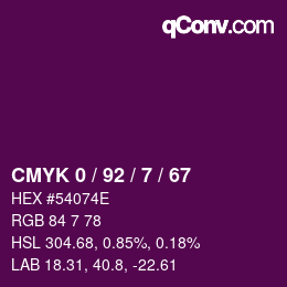 カラーコード: CMYK 0 / 92 / 7 / 67 | qconv.com