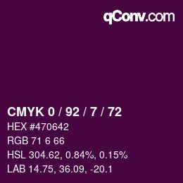 Color code: CMYK 0 / 92 / 7 / 72 | qconv.com