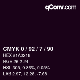 カラーコード: CMYK 0 / 92 / 7 / 90 | qconv.com