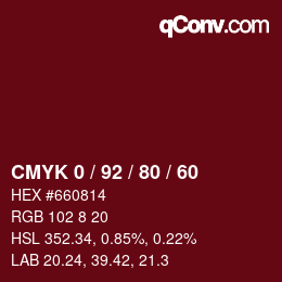 カラーコード: CMYK 0 / 92 / 80 / 60 | qconv.com