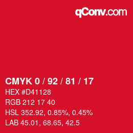 颜色代码: CMYK 0 / 92 / 81 / 17 | qconv.com