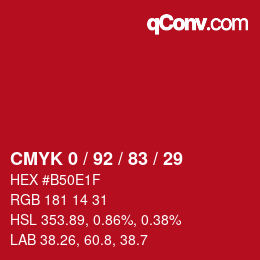 Código de color: CMYK 0 / 92 / 83 / 29 | qconv.com