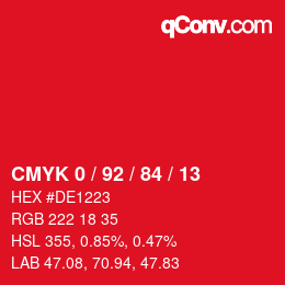 カラーコード: CMYK 0 / 92 / 84 / 13 | qconv.com