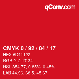 カラーコード: CMYK 0 / 92 / 84 / 17 | qconv.com