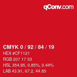 カラーコード: CMYK 0 / 92 / 84 / 19 | qconv.com