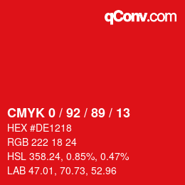 颜色代码: CMYK 0 / 92 / 89 / 13 | qconv.com
