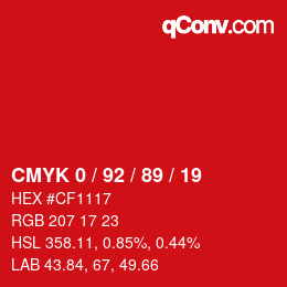 カラーコード: CMYK 0 / 92 / 89 / 19 | qconv.com