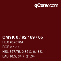 カラーコード: CMYK 0 / 92 / 89 / 66 | qconv.com
