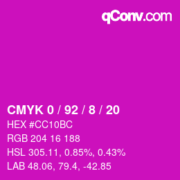 カラーコード: CMYK 0 / 92 / 8 / 20 | qconv.com