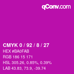 カラーコード: CMYK 0 / 92 / 8 / 27 | qconv.com