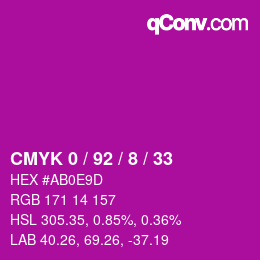 Color code: CMYK 0 / 92 / 8 / 33 | qconv.com