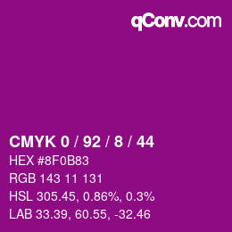 Farbcode: CMYK 0 / 92 / 8 / 44 | qconv.com