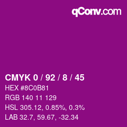 カラーコード: CMYK 0 / 92 / 8 / 45 | qconv.com