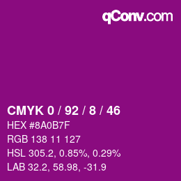 カラーコード: CMYK 0 / 92 / 8 / 46 | qconv.com