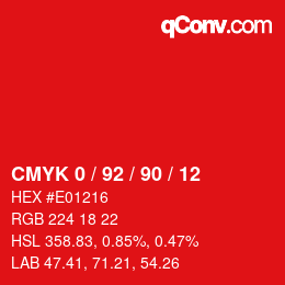 カラーコード: CMYK 0 / 92 / 90 / 12 | qconv.com