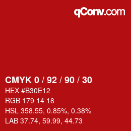 カラーコード: CMYK 0 / 92 / 90 / 30 | qconv.com
