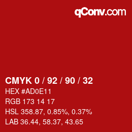 カラーコード: CMYK 0 / 92 / 90 / 32 | qconv.com