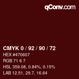 颜色代码: CMYK 0 / 92 / 90 / 72 | qconv.com