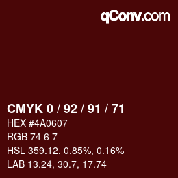 カラーコード: CMYK 0 / 92 / 91 / 71 | qconv.com