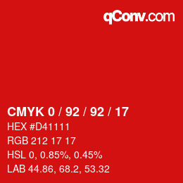 Farbcode: CMYK 0 / 92 / 92 / 17 | qconv.com