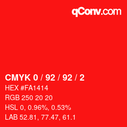 Farbcode: CMYK 0 / 92 / 92 / 2 | qconv.com