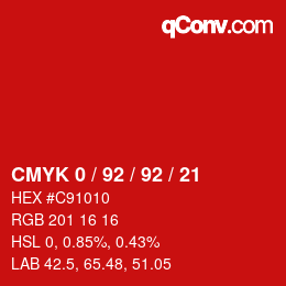 Farbcode: CMYK 0 / 92 / 92 / 21 | qconv.com