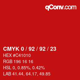 Farbcode: CMYK 0 / 92 / 92 / 23 | qconv.com