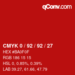 颜色代码: CMYK 0 / 92 / 92 / 27 | qconv.com