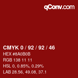 Farbcode: CMYK 0 / 92 / 92 / 46 | qconv.com