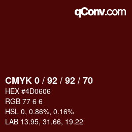 カラーコード: CMYK 0 / 92 / 92 / 70 | qconv.com