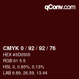 Farbcode: CMYK 0 / 92 / 92 / 76 | qconv.com