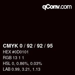 カラーコード: CMYK 0 / 92 / 92 / 95 | qconv.com