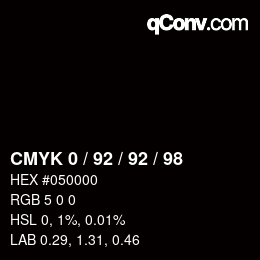 カラーコード: CMYK 0 / 92 / 92 / 98 | qconv.com