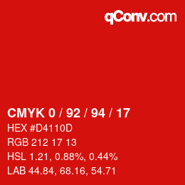 颜色代码: CMYK 0 / 92 / 94 / 17 | qconv.com