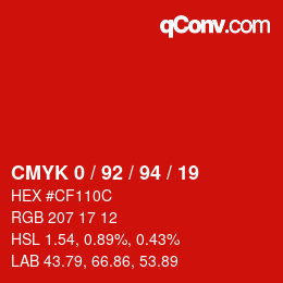 カラーコード: CMYK 0 / 92 / 94 / 19 | qconv.com