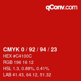 カラーコード: CMYK 0 / 92 / 94 / 23 | qconv.com