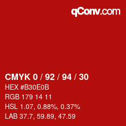 カラーコード: CMYK 0 / 92 / 94 / 30 | qconv.com