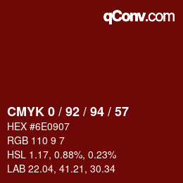 カラーコード: CMYK 0 / 92 / 94 / 57 | qconv.com