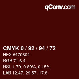 颜色代码: CMYK 0 / 92 / 94 / 72 | qconv.com