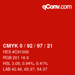 カラーコード: CMYK 0 / 92 / 97 / 21 | qconv.com
