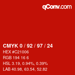 カラーコード: CMYK 0 / 92 / 97 / 24 | qconv.com