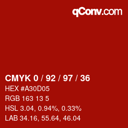 颜色代码: CMYK 0 / 92 / 97 / 36 | qconv.com