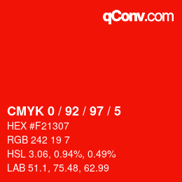 颜色代码: CMYK 0 / 92 / 97 / 5 | qconv.com
