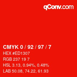 颜色代码: CMYK 0 / 92 / 97 / 7 | qconv.com