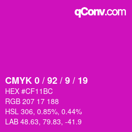 カラーコード: CMYK 0 / 92 / 9 / 19 | qconv.com